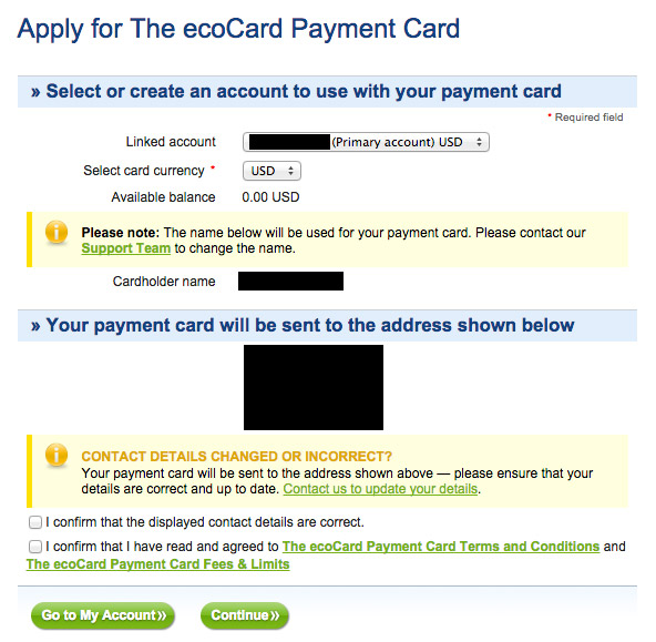 Apply for The ecoCard Payment Card